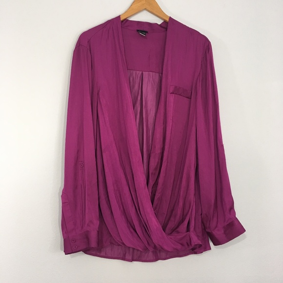 Torrid Purple Satin Surplice Blouse Tab Sleeves 4X - Picture 2 of 7
